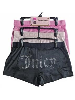 Juicy Couture Sleep Shorts 3 Pack Size Large Pink Black Rhinestone Logo D/81